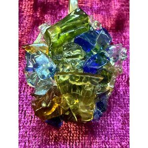 Multicolor Glass Mosaic Pendant With Silver-Tone Bail